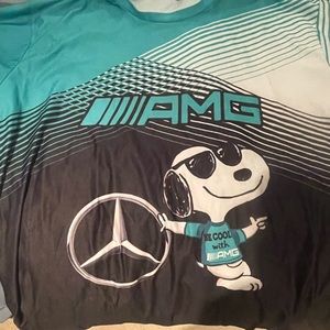 Snoopy character on a Mercedes AMG style t shirt